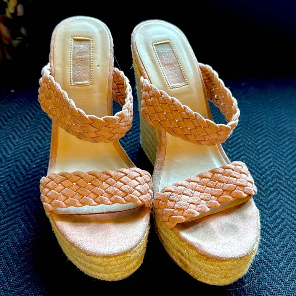 Rose braided strap wedges